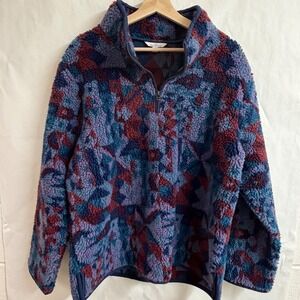 LL Bean Signature Mens XL Sherpa Pile Fleece Aztec Zip Teddy Geo Pullover Blue